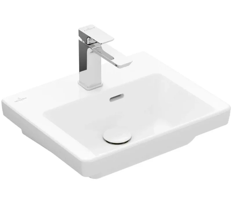 Villeroy & Boch Subway 3.0 - mēbeles roku mazgājamā izlietne 45x37 cm, ar pārplūdi, ar jaucējkrāna caurumu, CeramicPlus, Alpu balts 4370FKR1