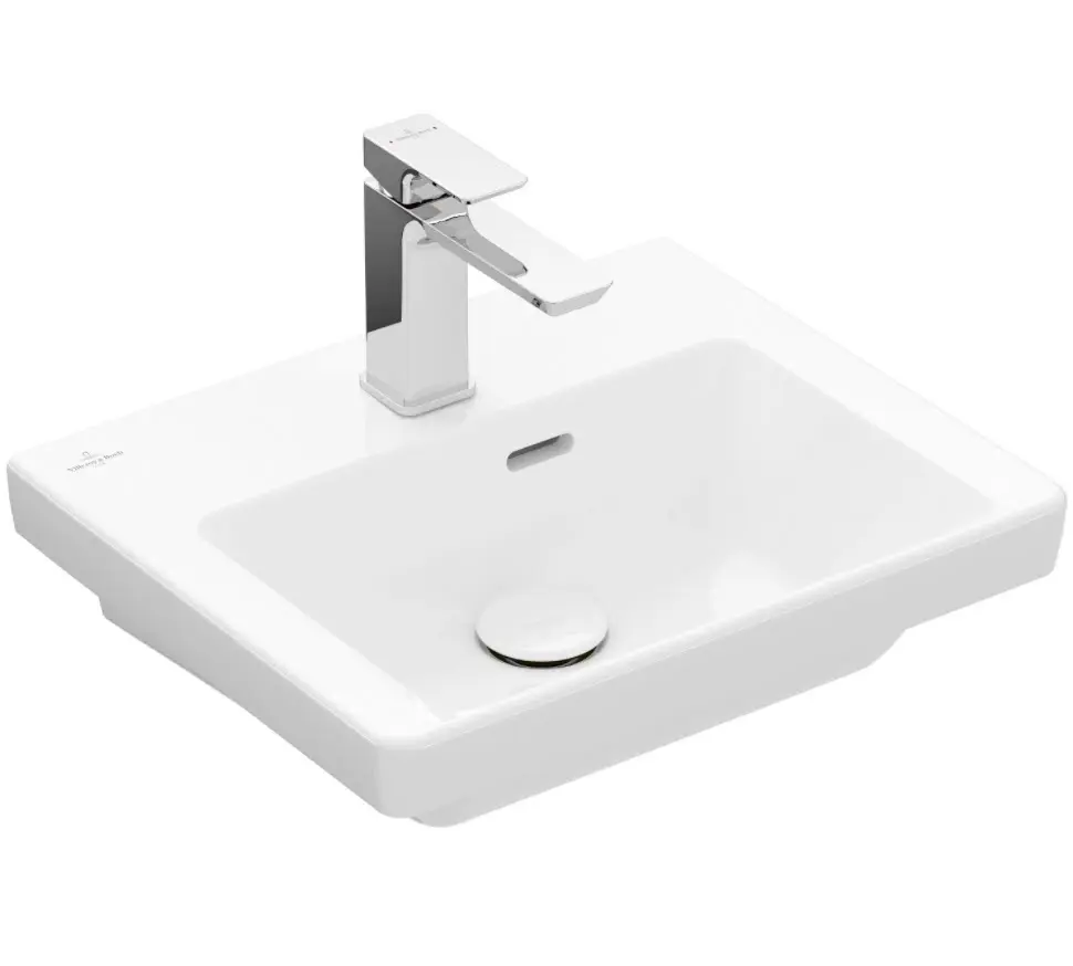 Villeroy & Boch Subway 3.0 - mēbeļu rokas izlietne 45x37 cm, ar pārplūdi, ar jaucējkrāna atveri, CeramicPlus, Stone White 4370FKRW