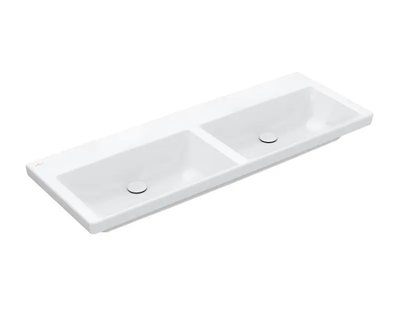 Villeroy & Boch Subway 3.0 - mēbeļu dubultizlietne 130x47 cm, bez pārplūdes, bez jaucējkrāna cauruma, CeramicPlus, Alpu balts 4A71D3R1