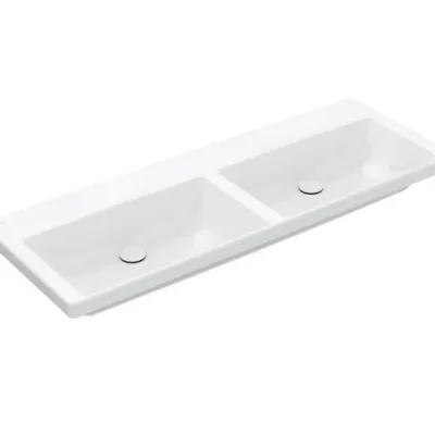 Villeroy & Boch Subway 3.0 - mēbeļu dubultizlietne 130x47 cm, bez pārplūdes, bez jaucējkrāna cauruma, alpinbalta 4A71D301