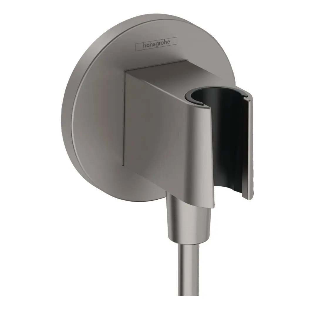 Hansgrohe Fixfit - sienas pieslēguma līkums ar dušas turētāju, melns hroms birstēts 26888340