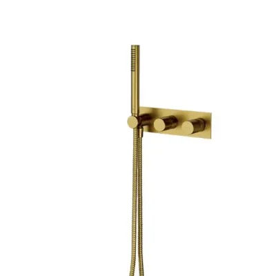 OMNIRES Contour - dušas komplekts ar zemapmetuma maisītāju, ar iebūvējamo daļu, diametrs 25 cm, matēts zelts SYSCT10GLB