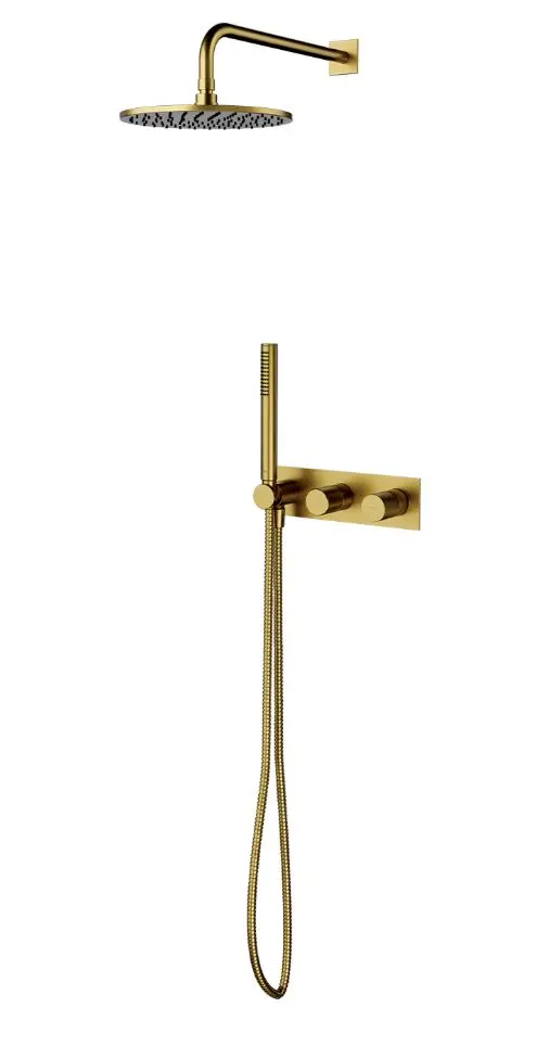 OMNIRES Contour - dušas komplekts ar zemapmetuma maisītāju, ar iebūvējamo daļu, diametrs 25 cm, matēts zelts SYSCT10GLB