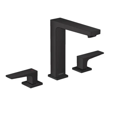 Hansgrohe Metropol - izlietnes maisītājs ar Push-Open noteces komplektu, 3 caurumu montāža, matēti melns 32515670