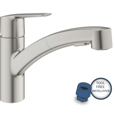 Grohe QuickFix Start - virtuves izlietnes vienas sviras maisītājs ar izvelkamu dušu, Supersteel 30531DC1