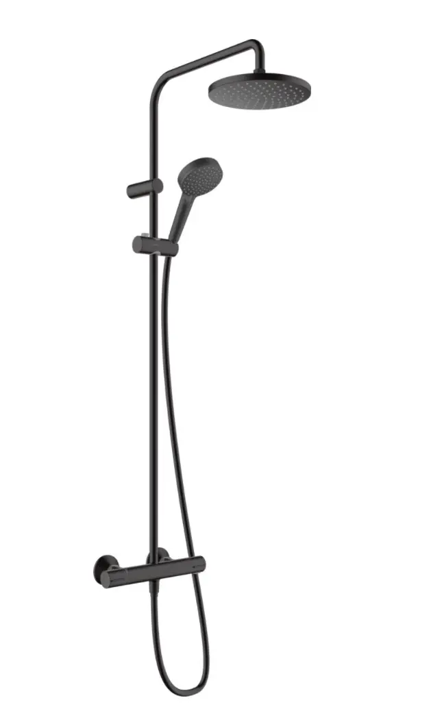 Hansgrohe Vernis Blend - dušas komplekts Showepipe 200 ar termostatu, melni matēts 26276670