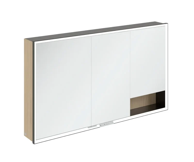 Villeroy & Boch My View+ - spoguļskapītis ar LED apgaismojumu 130x75x17 cm, 3 durvis, Ziemeļu ozols/Matēti melns B48113VJ