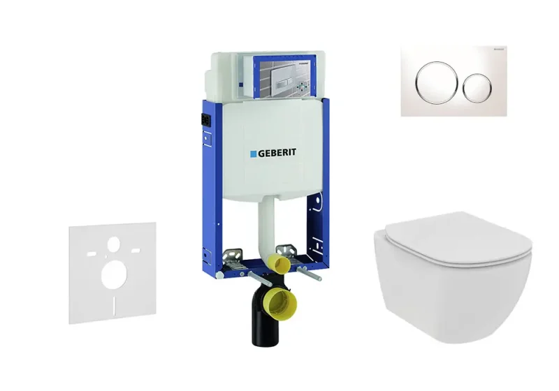 Geberit Kombifix - komplekts no priekšsienas elementa, piekaramā WC un WC sēdekļa Ideal Standard Tesi, vadības plate Sigma 20, Rimless, SoftClose, balts/hroms 110.302.00.5 NE4