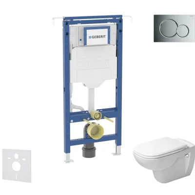 Geberit Duofix - komplekts priekšsienas elements, Duravit D-Code WC un sēdeklis, Sigma01 pogas, Rimless, SoftClose, hroms spīdīgs SANI11CP1100