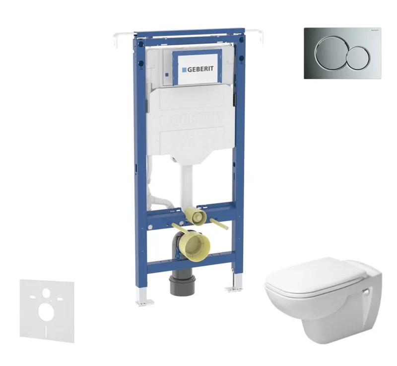 Geberit Duofix - komplekts priekšsienas elements, Duravit D-Code WC un sēdeklis, Sigma01 pogas, Rimless, SoftClose, hroms spīdīgs SANI11CP1100