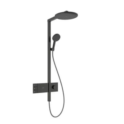 Hansgrohe Raindance Alive S - dušas komplekts ar termostatu, diametrs 30 cm, 3 strūklas veidi, EcoSmart, hroms melns birstēts 24596340