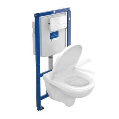 Villeroy & Boch O.novo - priekšsienas uzstādīšanas komplekts ViConnect, tualete un sēdeklis, DirectFlush, SoftClosing, ar pogu E200, balts 5660D301