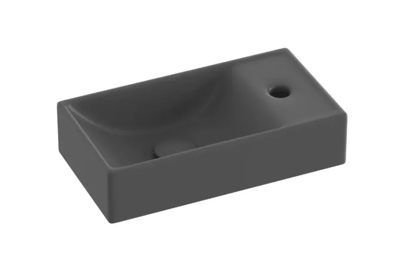 Ravak Veda 400 - rokas izlietne 41x22 cm, bez pārplūdes, maisītāja caurums labajā pusē, antracīts XJXP3240000