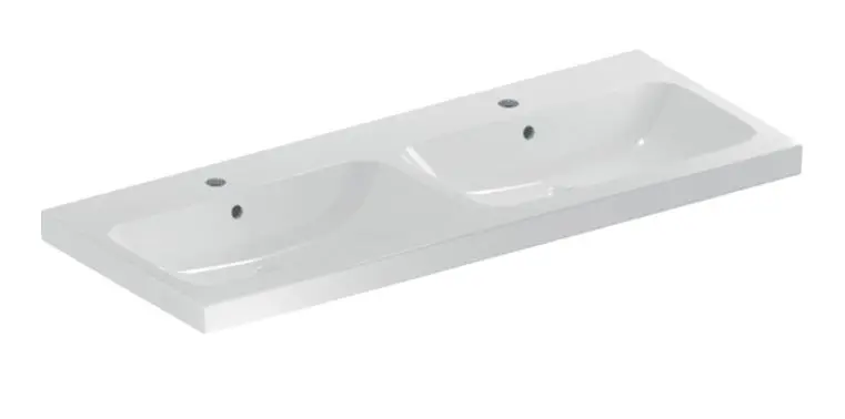 Geberit iCon - dubultā izlietne 120x48 cm, ar pārplūdi, 2 jaucējkrāna caurumiem, KeraTect, balta 501.838.00.2