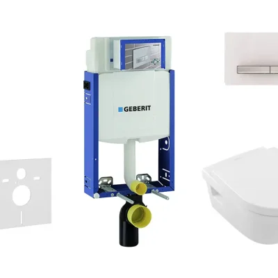 Geberit Kombifix - uzstādīšanas elements sienas WC ar vadības plati SIGMA30, balts/hroms spīdīgs + Villeroy Boch - WC un WC sēdeklis, DirectFlush, SoftClose, CeramicPlus 110.302.00.5 NB8
