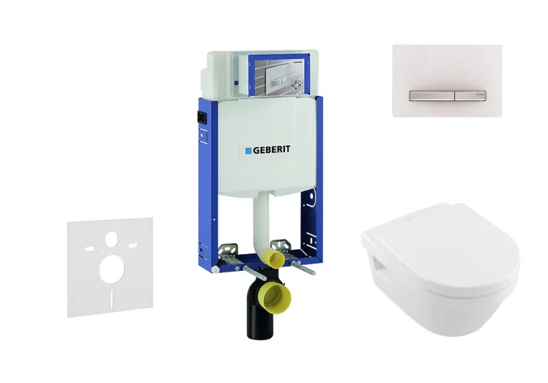 Geberit Kombifix - uzstādīšanas elements sienas WC ar vadības plati SIGMA30, balts/hroms spīdīgs + Villeroy Boch - WC un WC sēdeklis, DirectFlush, SoftClose, CeramicPlus 110.302.00.5 NB8