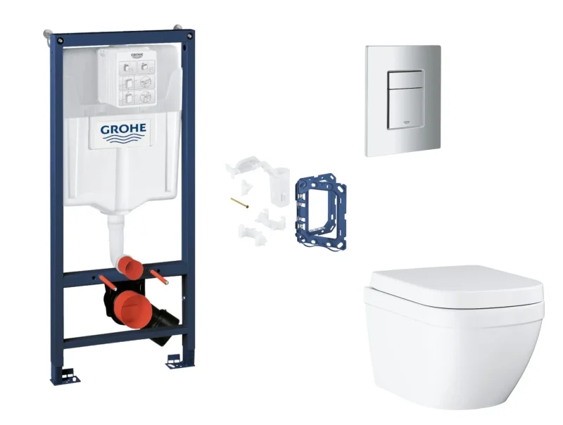 Grohe Rapid SL - komplekts ar priekšsienas elementu, WC ar SoftClose sēdekli, Skate Cosmopolitan vadības plati un Fresh pārveidošanas komplektu, Triple Vortex, matēti hroms SANI11BB2136