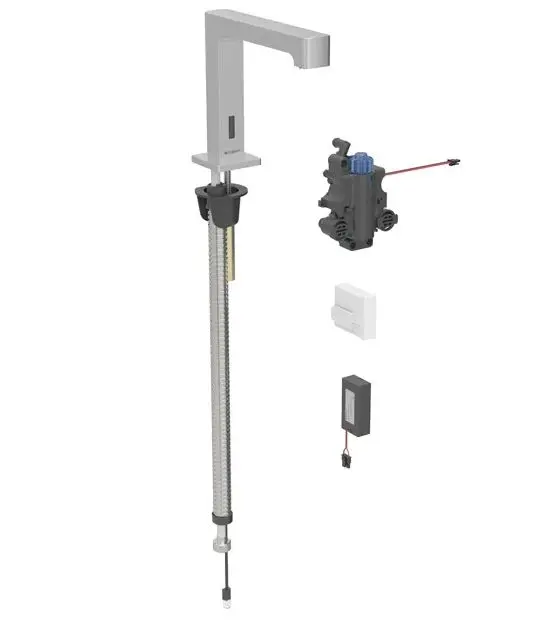 Geberit Brenta - elektroniska termostata izlietnes maisītājs, darbība ar baterijām, easy to clean, matēts nerūsējošais tērauds 116.198.SN.1