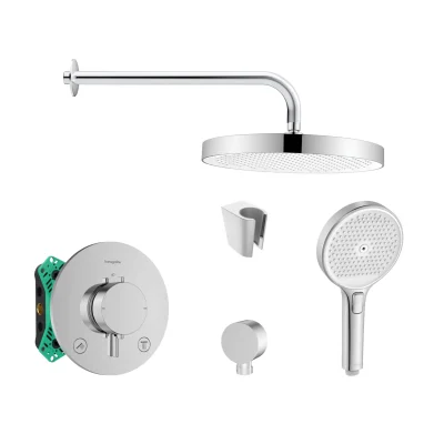 Hansgrohe/Kielle - dušas komplekts ar termostatu un zemapmetuma montāžas korpusu, hroms SANI21HKK014