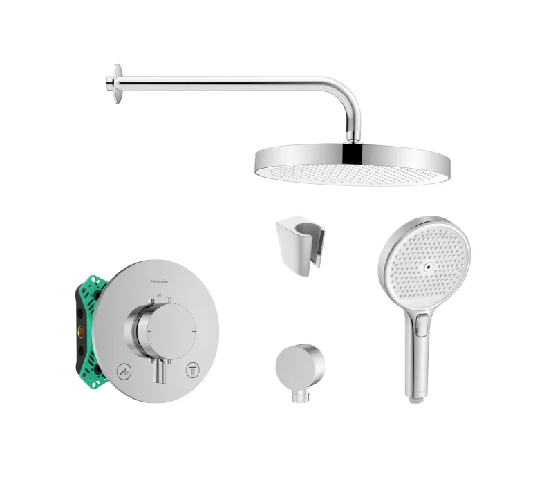 Hansgrohe/Kielle - dušas komplekts ar termostatu un zemapmetuma montāžas korpusu, hroms SANI21HKK014