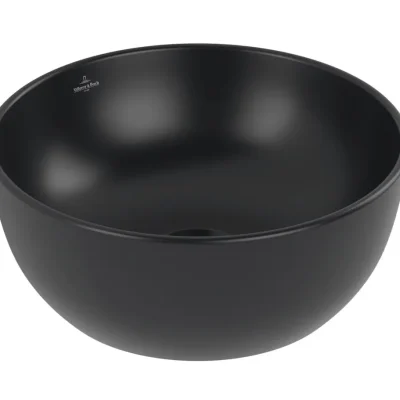 Villeroy & Boch Artis - uz virsmas uzstādāma izlietne, diametrs 33 cm, bez pārplūdes, bez jaucējkrāna atveres, CeramicPlus, Pure Black 438932R7