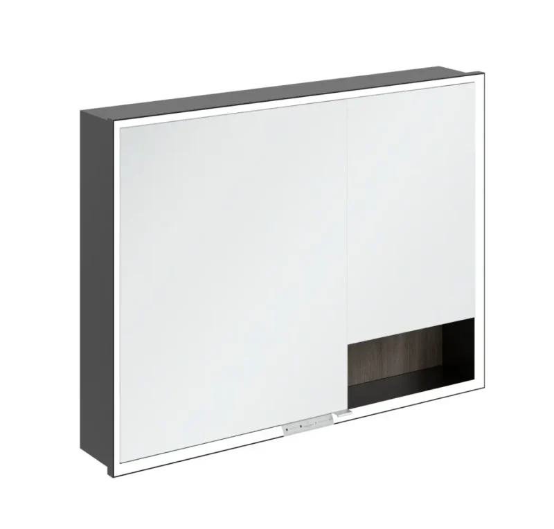 Villeroy & Boch My View+ - spoguļskapītis ar LED apgaismojumu 100x75x17 cm, 2 durvis, akmens ozols/matēti melns B48210RK