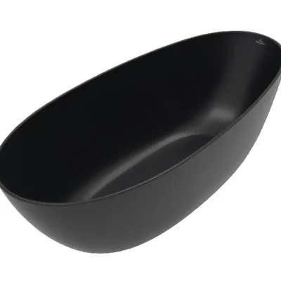 Villeroy & Boch Antao - brīvi stāvoša vanna 170x75 cm, SilentFlow, Quaryl, Pure Black UBQ170TAO7TV-R7