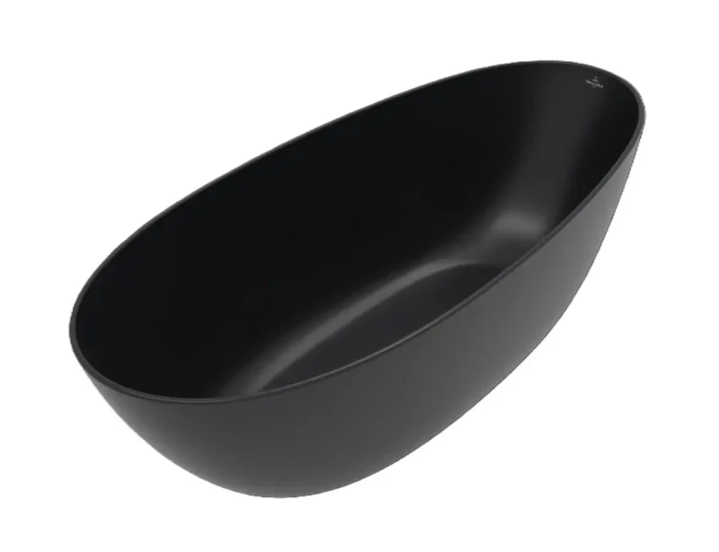 Villeroy & Boch Antao - brīvi stāvoša vanna 170x75 cm, SilentFlow, Quaryl, Pure Black UBQ170TAO7TV-R7