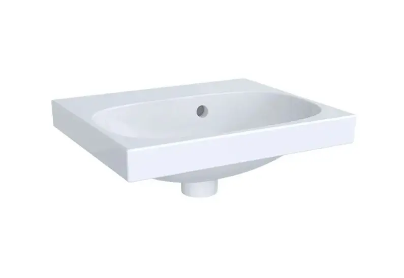 Geberit Acanto - roku mazgājamā izlietne 45x38 cm, ar pārplūdi, bez jaucējkrāna cauruma, balta 504.636.01.1