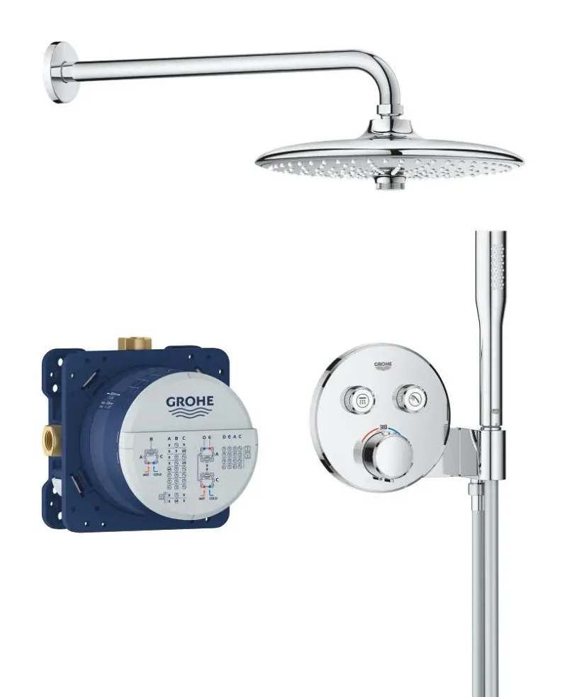 Grohe Precision SmartControl - dušas komplekts ar termostatu zemapmetuma montāžai, diametrs 26 cm, 3 strūklas veidi, hroms 34878000