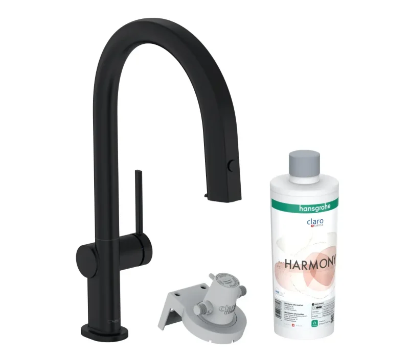 Hansgrohe Aqittura M91 - virtuves izlietnes maisītājs ar izvelkamu izteku un filtra funkciju, sBox, matēti melns 76800670