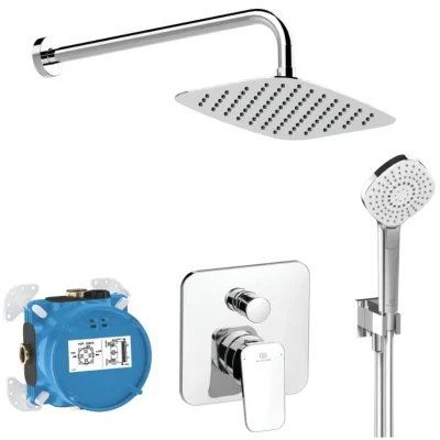 Ideal Standard CeraPlan - dušas komplekts ar zemapmetuma maisītāju, ar iebūvējamo korpusu, 3 strūklas veidi, 30x20 cm, hroms BD195AA