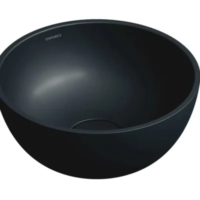 OMNIRES Shell M+ - uzliekamā izlietne, diametrs 35 cm, bez pārplūdes, bez jaucējkrāna cauruma, matēti melna SHELL350UNBLV