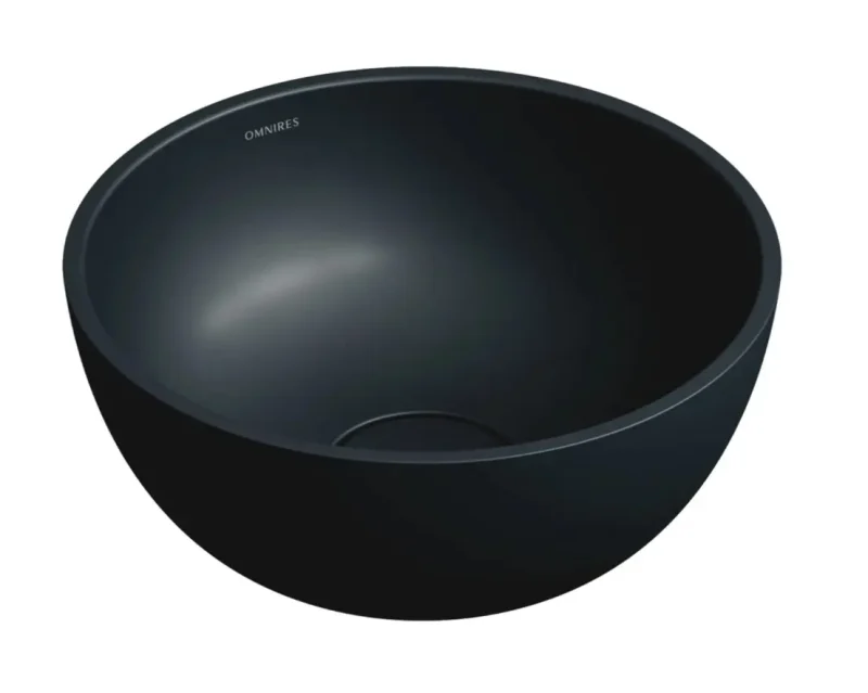 OMNIRES Shell M+ - uzliekamā izlietne, diametrs 35 cm, bez pārplūdes, bez jaucējkrāna cauruma, matēti melna SHELL350UNBLV