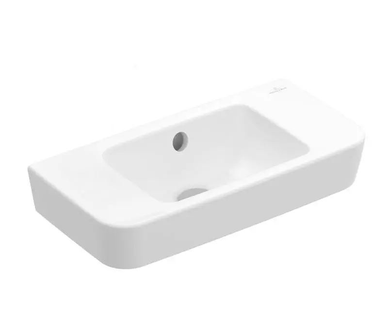 Villeroy & Boch O.novo - rokas izlietne Compact 50x25 cm, ar pārplūdi, bez jaucējkrāna cauruma, AntiBac, CeramicPlus, Alpu balts 434252T2