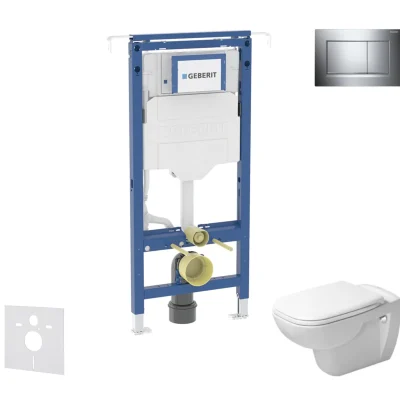 Geberit Duofix - komplekts priekšsienas elements, Duravit D-Code WC un sēdeklis, Sigma20 pogas, Rimless, SoftClose, hroms spīdīgs/hroms matēts SANI11CP1102