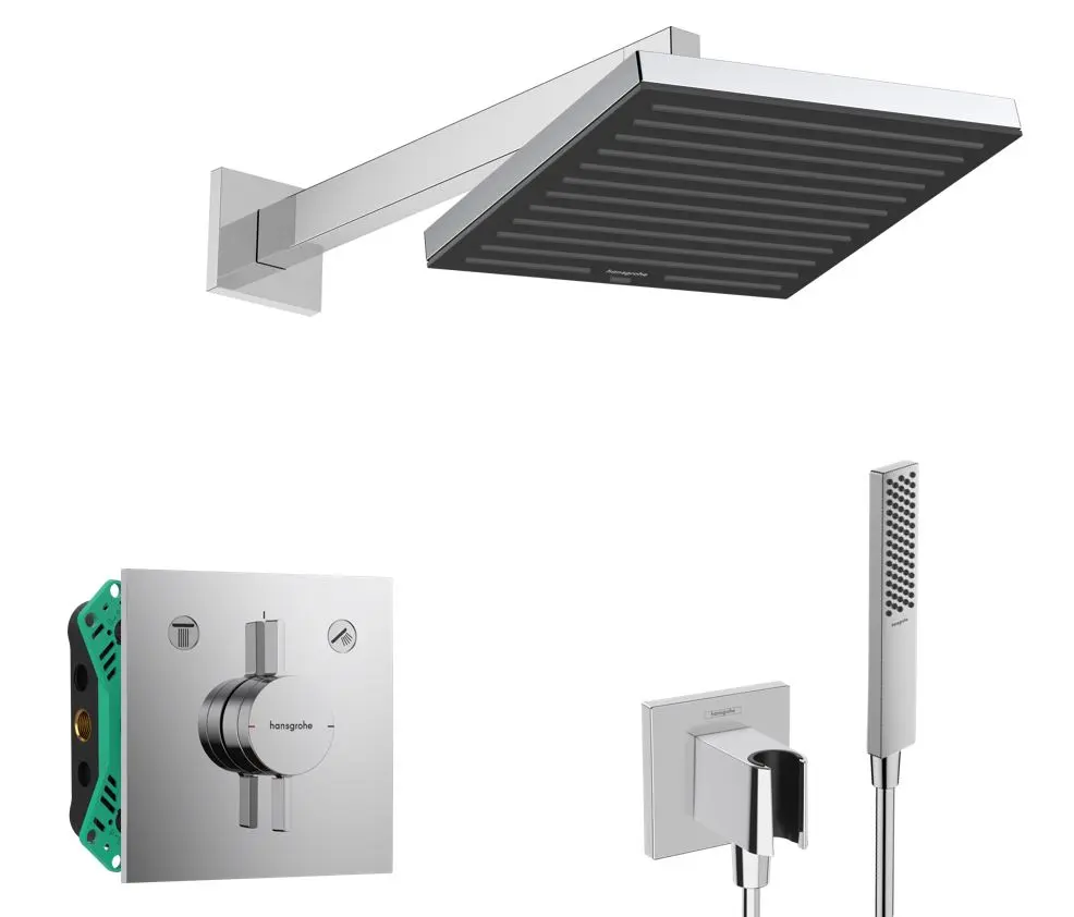 Hansgrohe - dušas komplekts ar zemapmetuma maisītāju, ar montāžas korpusu, 26x26 cm, hroms SANI21HHH001