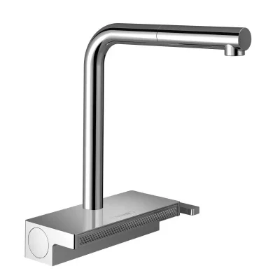 Hansgrohe M81 - izlietnes maisītājs Aquno Select, ar izvelkamu izteku un plakanu dušas strūklu, sBOX, hromēts 73830000
