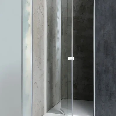 Aqualine Amico - salokāmas dušas durvis 104-122x185 cm, caurspīdīgs stikls/balts G100