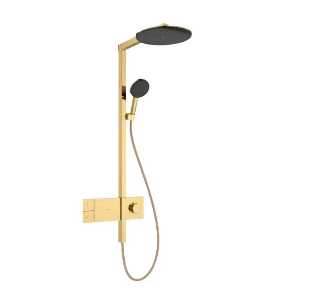 Hansgrohe Raindance Alive S - dušas komplekts ar termostatu, diametrs 30 cm, 3 strūklas veidi, EcoSmart, pulēta zelta izskats 24583990