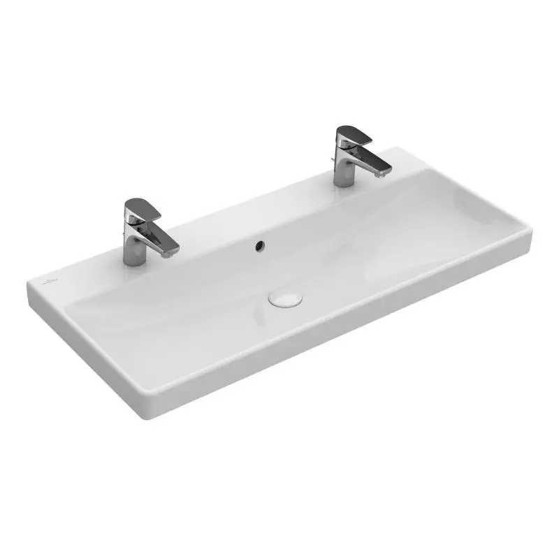 Villeroy & Boch Avento - mēbeļu dubultā izlietne 100x47 cm, ar pārplūdi, ar jaucējkrāna caurumiem, CeramicPlus, Stone White 4156A4RW