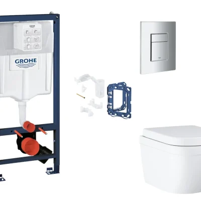 Grohe Rapid SL - komplekts ar priekšsienas elementu, WC ar SoftClose sēdekli, Skate Cosmopolitan vadības plati un Fresh pārveidošanas komplektu, Triple Vortex, hroms SANI11BB2135