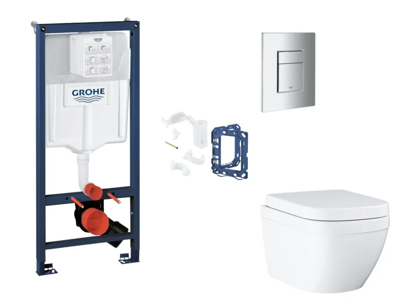 Grohe Rapid SL - komplekts ar priekšsienas elementu, WC ar SoftClose sēdekli, Skate Cosmopolitan vadības plati un Fresh pārveidošanas komplektu, Triple Vortex, hroms SANI11BB2135
