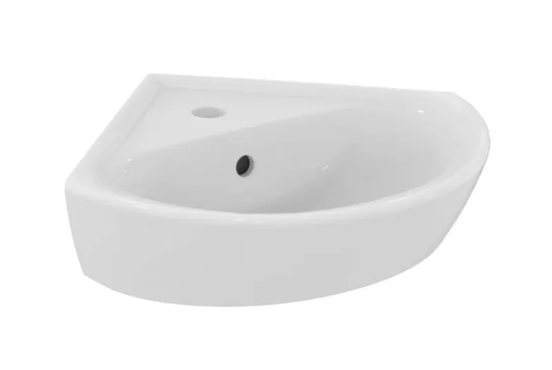 Ideal Standard Eurovit - stūra rokas izlietne 48x35 cm, ar pārplūdi, ar jaucējkrāna caurumu, balta E872701