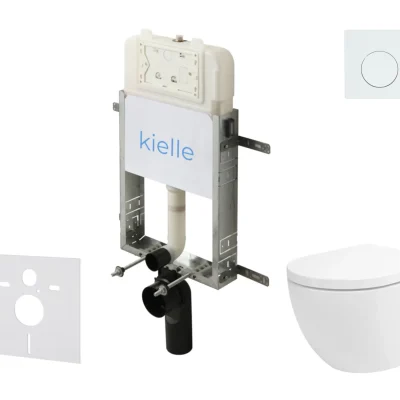 kielle Genesis New - komplekts ar priekšsienas montāžu, WC Oudee, Vortex Rimless+, Softclose sēdeklis un vadības plate Gemini New I, spīdīgi balts 30528SZ19