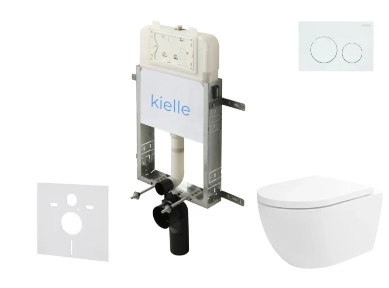 kielle Genesis New - komplekts ar priekšsienas montāžu, WC Oudee, Vortex Rimless+, Softclose sēdeklis un vadības plate Gemini New I, spīdīgi balts 30528SZ19