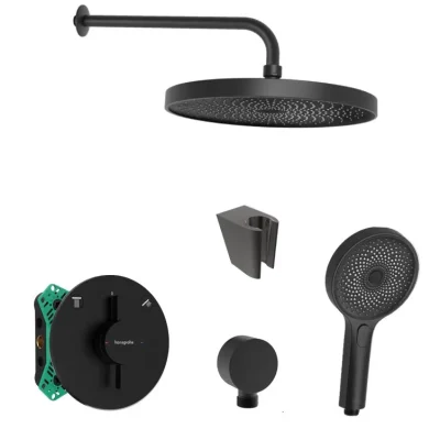 Hansgrohe/Kielle - dušas komplekts ar zemapmetuma maisītāju un montāžas korpusu, matēti melns SANI21HKK400