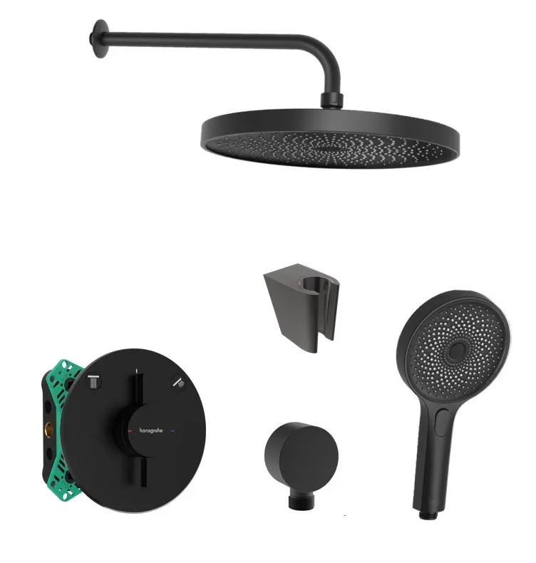 Hansgrohe/Kielle - dušas komplekts ar zemapmetuma maisītāju un montāžas korpusu, matēti melns SANI21HKK400