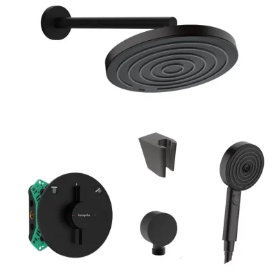 Hansgrohe/Kielle - dušas komplekts ar zemapmetuma maisītāju un montāžas korpusu, matēti melns SANI21HHK400