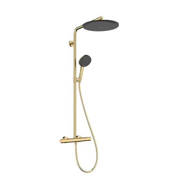 Hansgrohe Raindance Alive S Puro - dušas komplekts ar termostatu, 21x34 cm, 3 strūklas veidi, pulēta zelta apdare 24592990